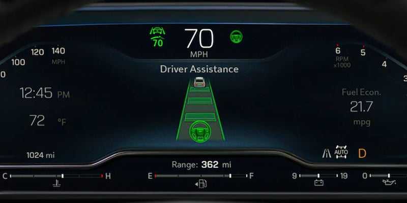 A car dashboard displaying various instruments.